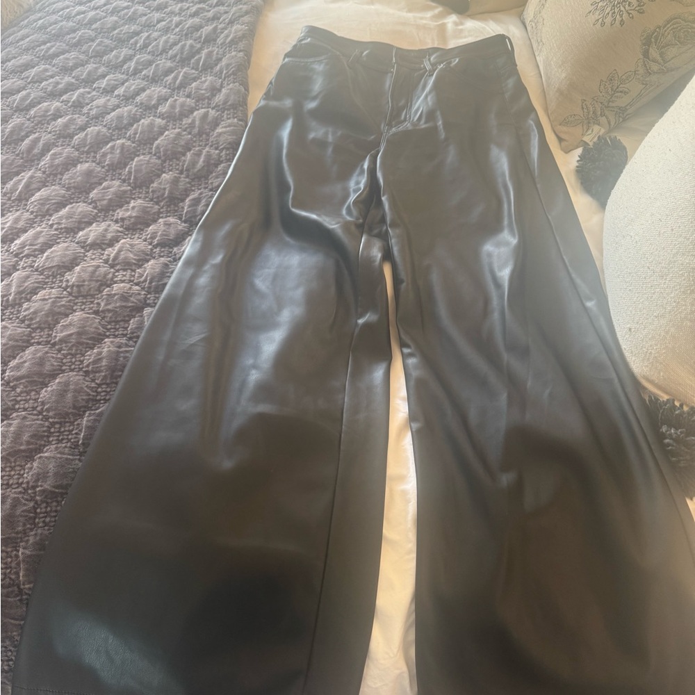 MOTHER Black Vegan Leather -Wide leg